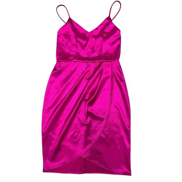Lulus Hot Pink Satin Wrap Slip Dress XS Party Cocktail Barbiecore - Picture 7 of 15